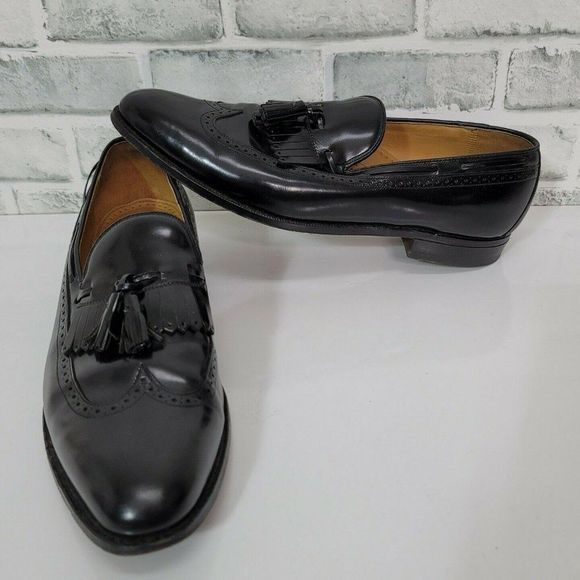 JOHNSTON & MURPHY 12AAA Aristocraft Black‎ Shiny Leather Kiltie Tassel Loafers